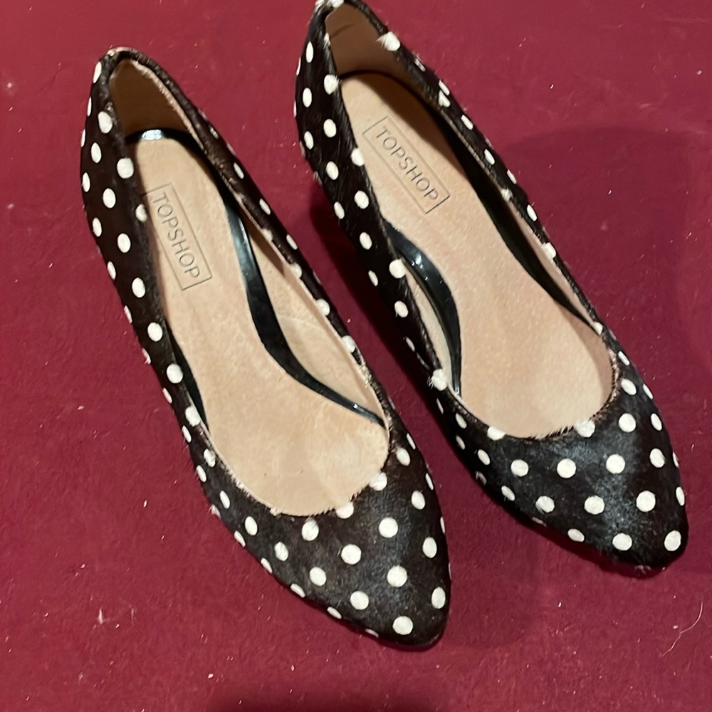 Topshop Black and White Polka Dot Heels 7